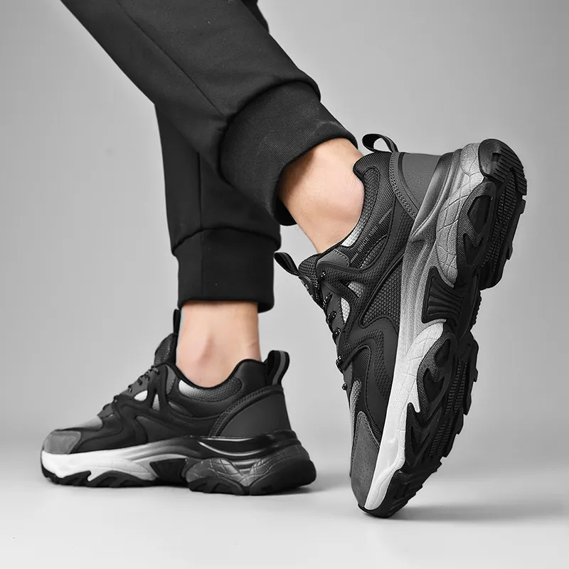 AOKANG Chunky Sneakers Men Low Top Black Green, Black-11
