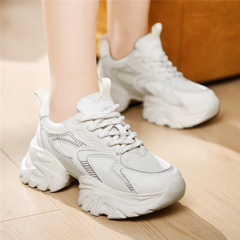 AOKANG Anti-Slip Wear-Resistant Breathable Height Increasing Low-Top Chunky Sneakers Women's-6