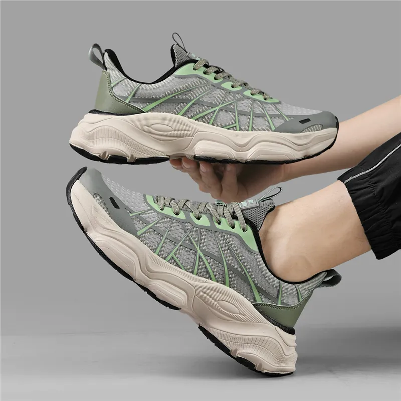 AOKANG Chunky Sneakers Men Low Top Gray Green, Black-13
