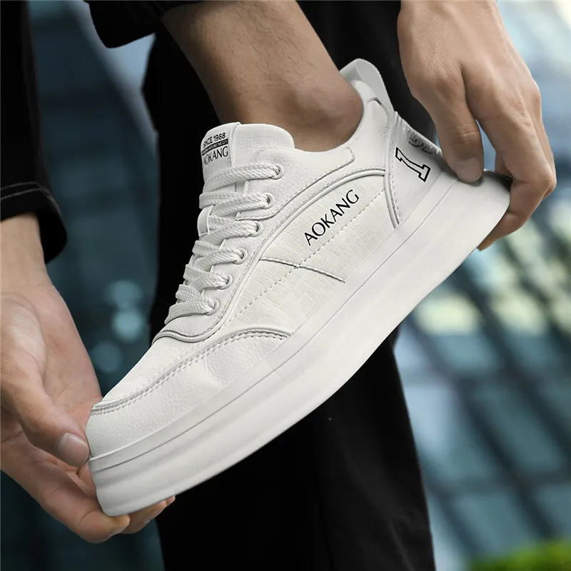 AOKANG Trendy Play Series Anti-Slip And Wear-Resistant Height Increasing Low-Top Skateboard Shoes Men White-10
