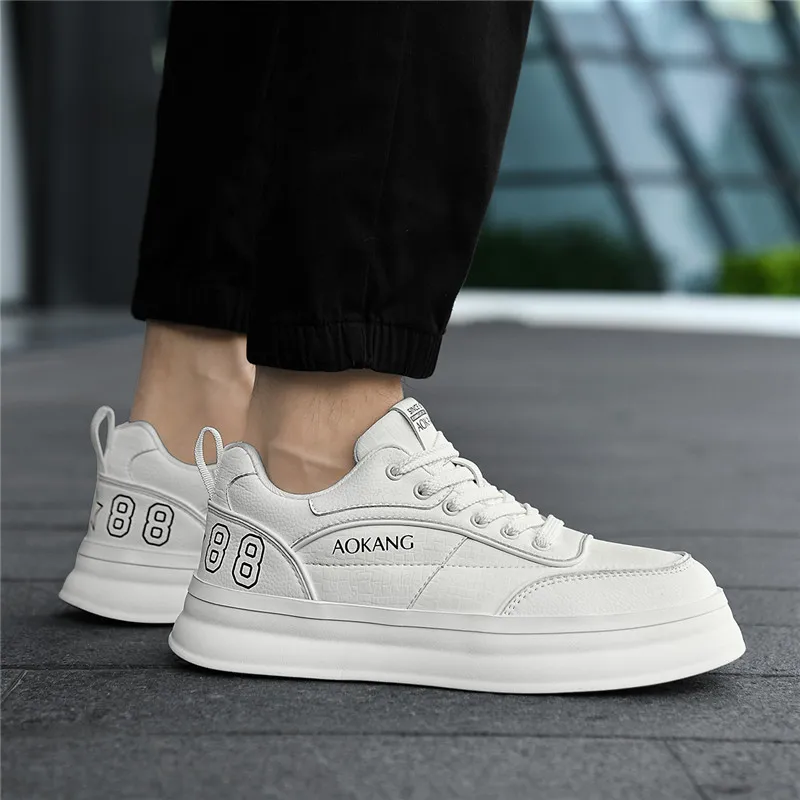 AOKANG Trendy Play Series Anti-Slip And Wear-Resistant Height Increasing Low-Top Skateboard Shoes Men White-9