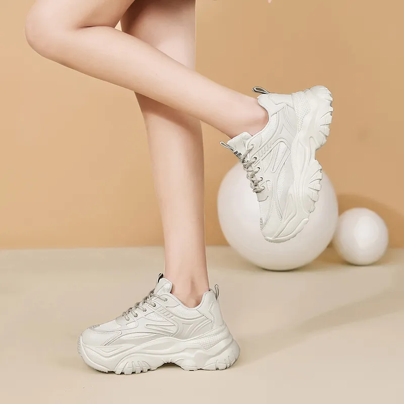 AOKANG Chunky Sneakers Women's Low Top Beige/Black-10