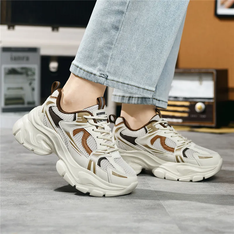 AOKANG Chunky Sneakers Women's Low Top Beige/Black-9