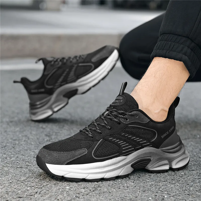 AOKANG Chunky Sneakers Men Low Top Black, Gray-7