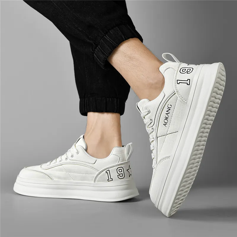 AOKANG Trendy Play Series Anti-Slip And Wear-Resistant Height Increasing Low-Top Skateboard Shoes Men White-8