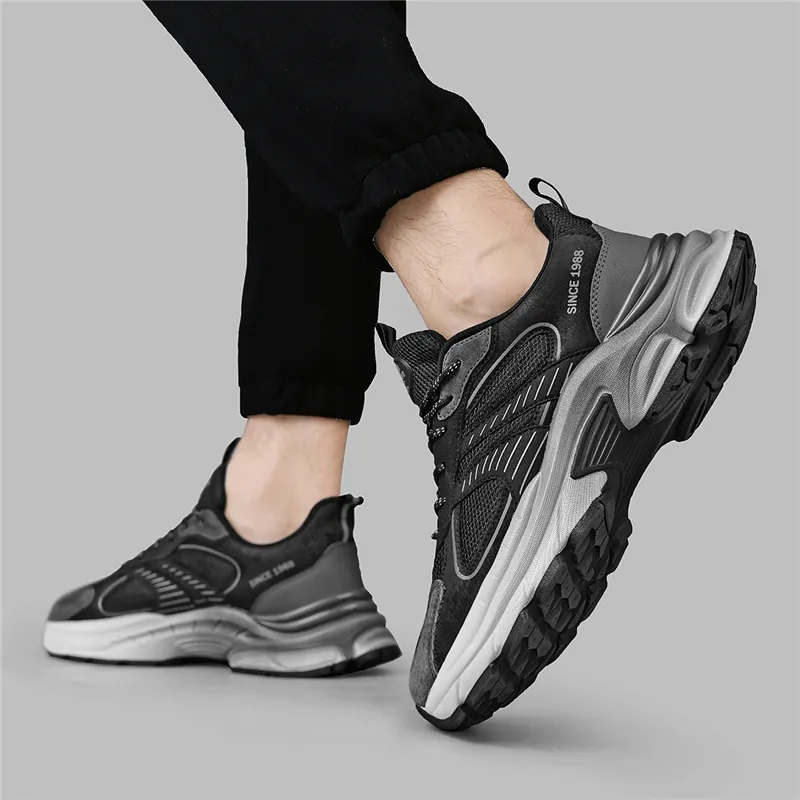 AOKANG Chunky Sneakers Men Low Top Black, Gray-11