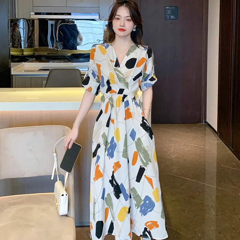 Fashion Long Sleeved Dress Women's Rich Multicolor-8