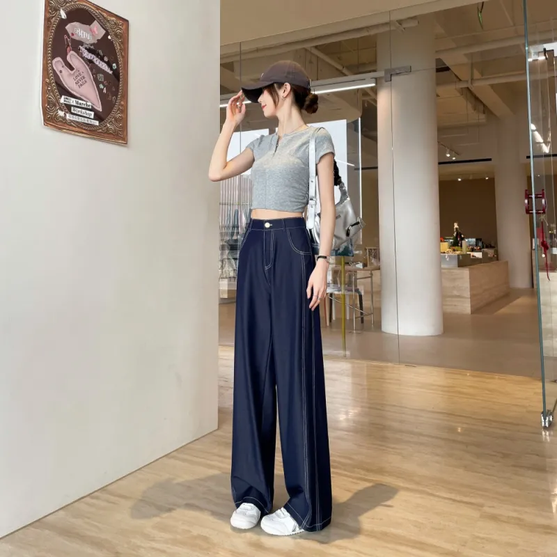 AHDO Casual Pants Women's Denim Blue-3