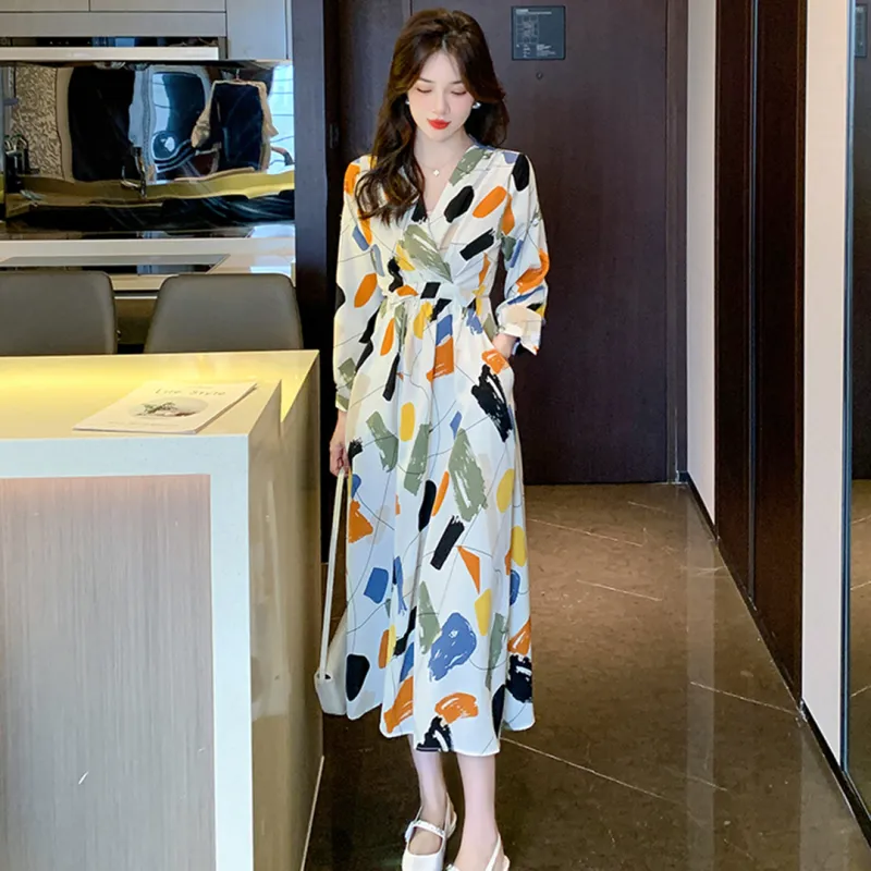 Fashion Long Sleeved Dress Women's Rich Multicolor-10
