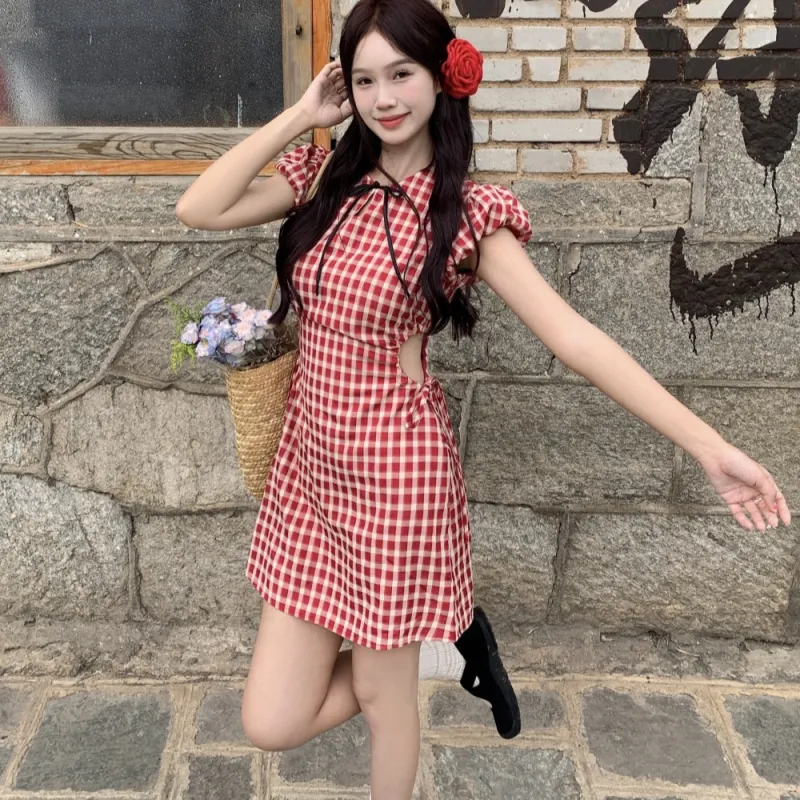 AHDO Short Sleeved Dress Women's Red-2