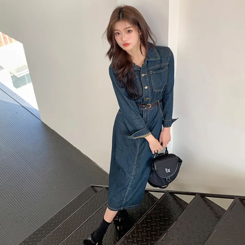 AHDO Long-Sleeved Dresses Women's Blue-6