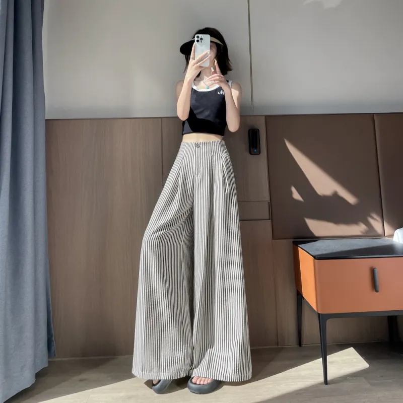 AHDO Casual Pants Women's Black White Stripes-1