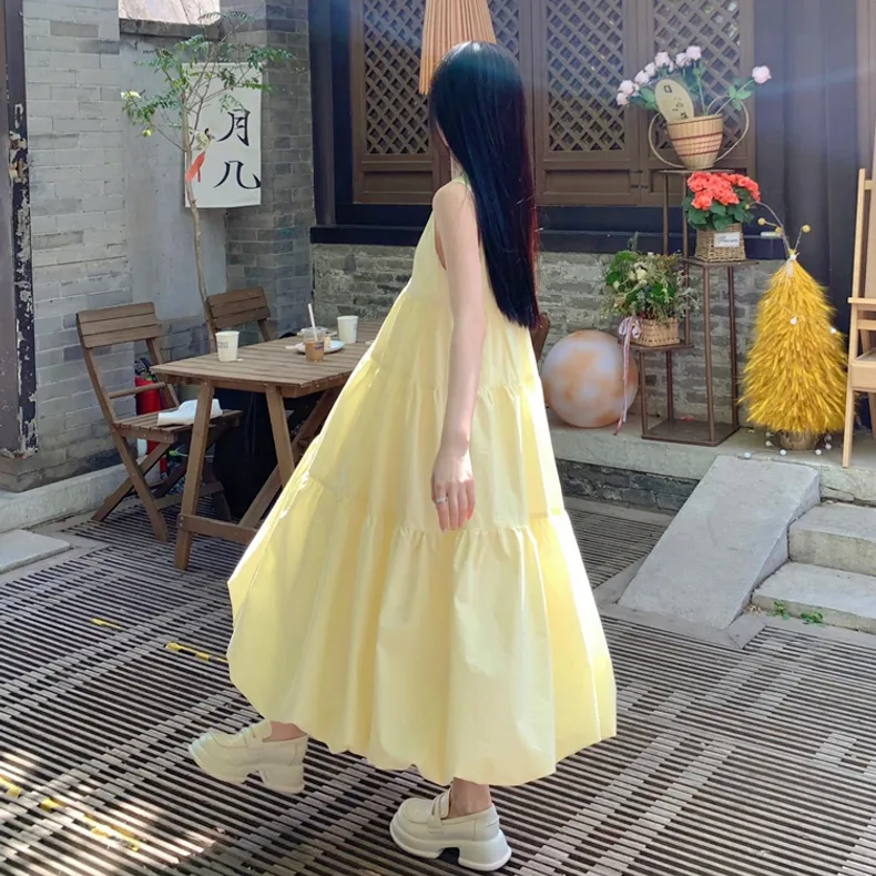 AHDO Sleeveless Dress Women's Yellow-5