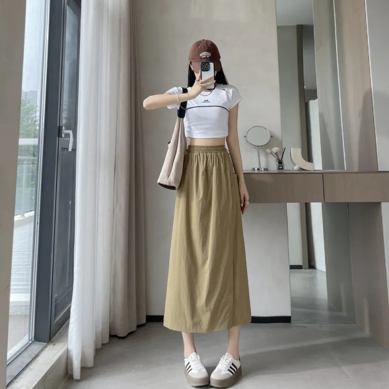 AHDO Casual Long Skirts Women's Khaki-2