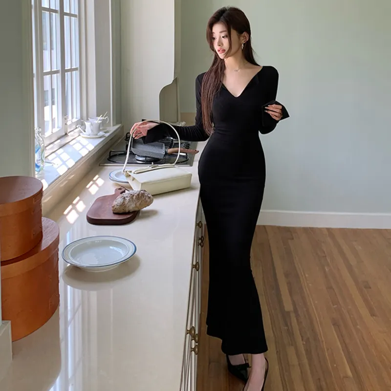 AHDO Long-Sleeved Dresses Women's Black-5