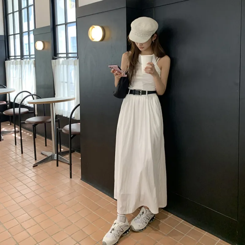 AHDO Casual Long Skirts Women's White-3