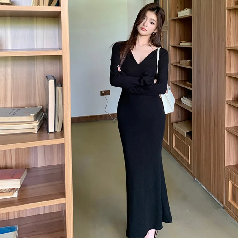 AHDO Long-Sleeved Dresses Women's Black-6