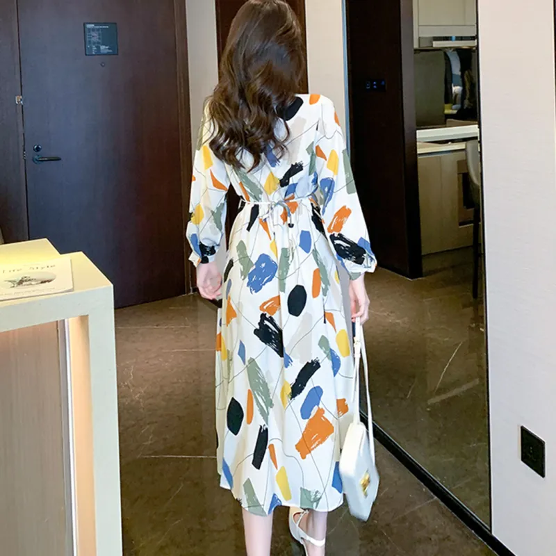 Fashion Long Sleeved Dress Women's Rich Multicolor-12