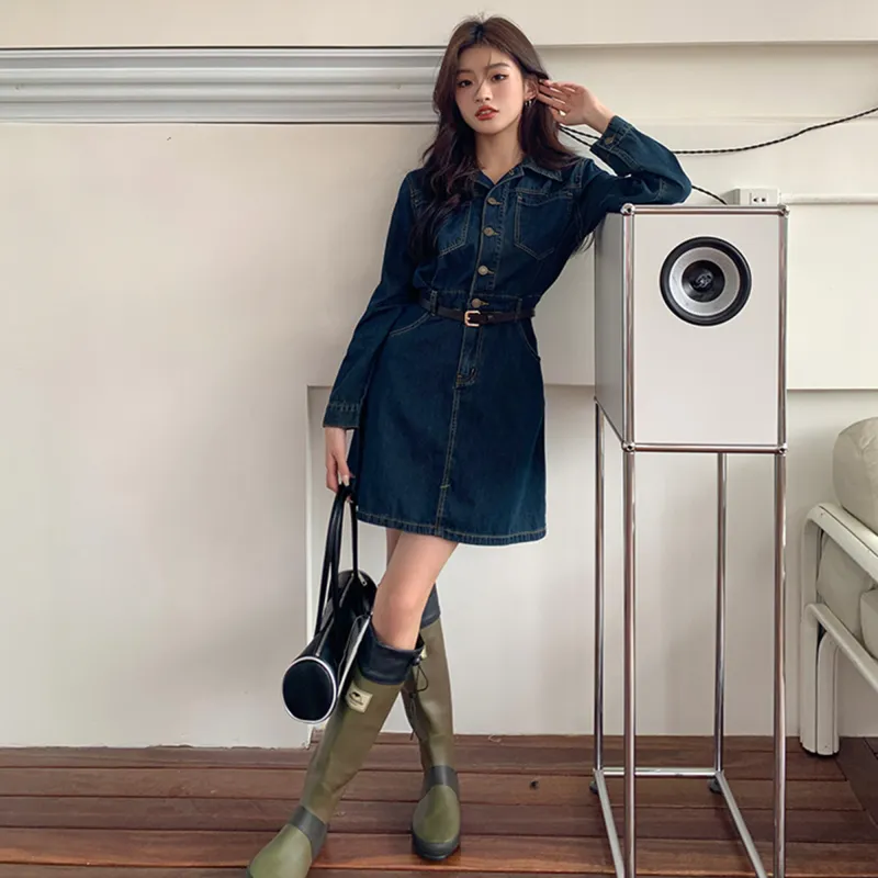 AHDO Long-Sleeved Dresses Women's Short In Blue-2