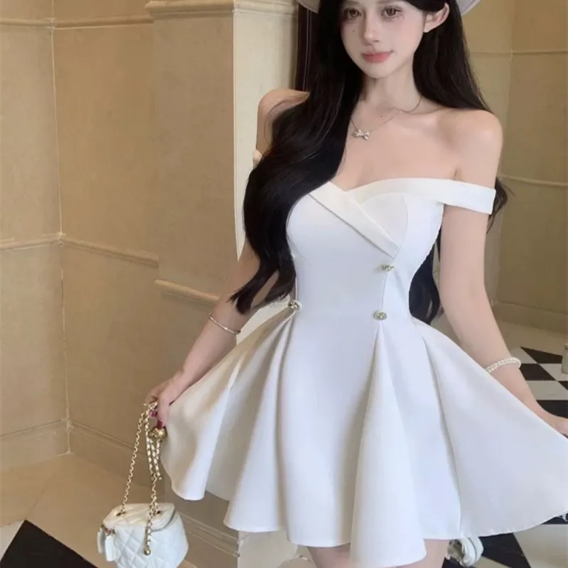 AHDO Sleeveless Dresses Women's White-2