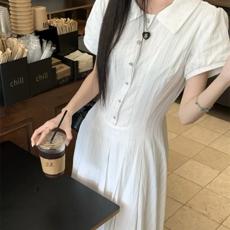 AHDO Short Sleeved Dress Women's White-7