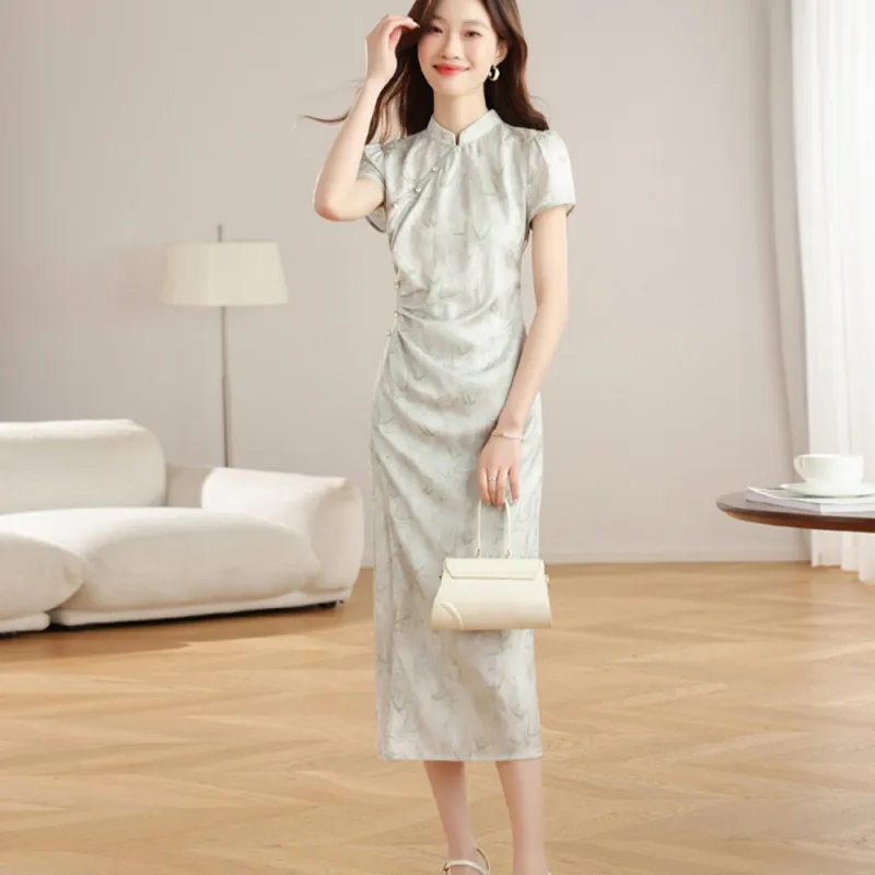 AHDO Short Sleeved Dress Women's Light Gray Green-4