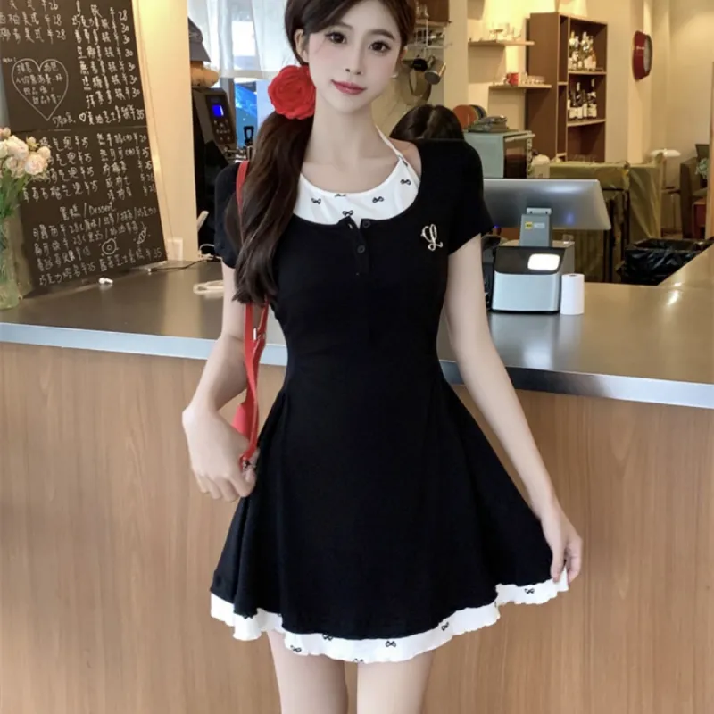 AHDO Short Sleeved Dress Women's Black-3