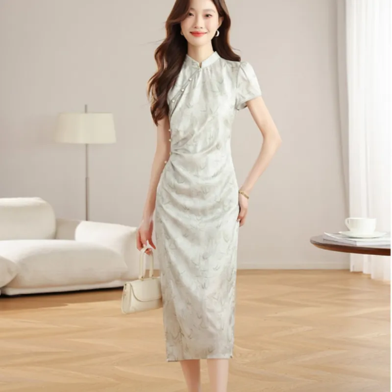 AHDO Short Sleeved Dress Women's Light Gray Green-3
