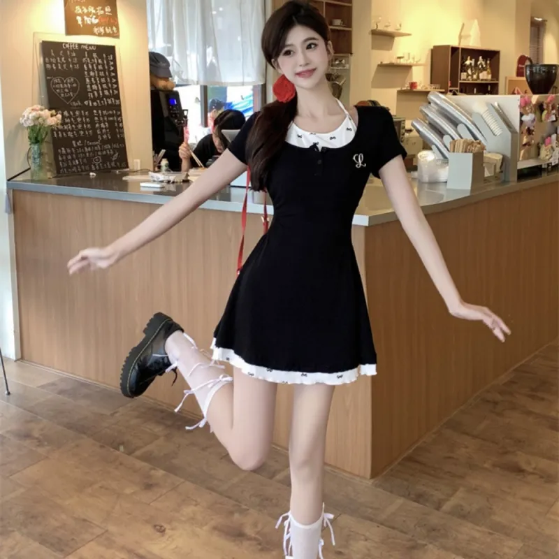 AHDO Short Sleeved Dress Women's Black-4
