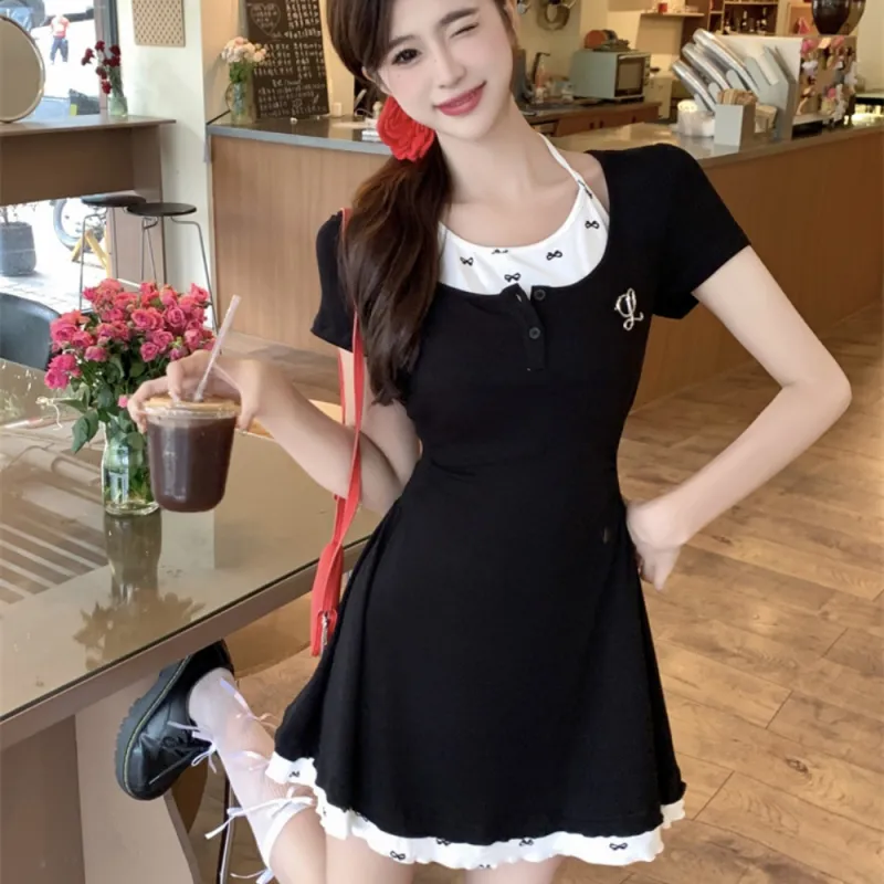 AHDO Short Sleeved Dress Women's Black-5