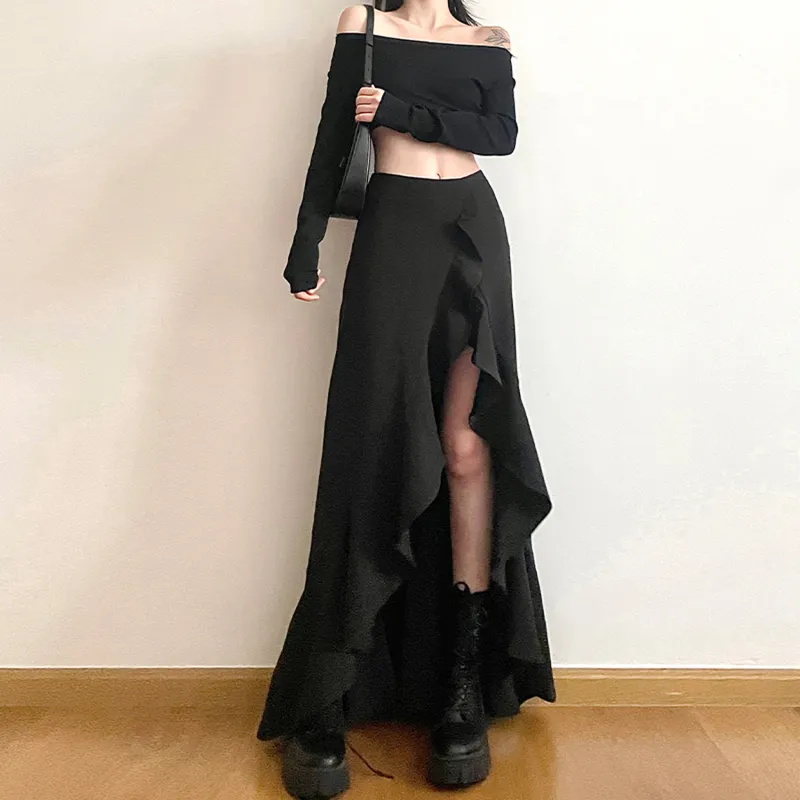 AHDO Casual Long Skirt Women's Black-4