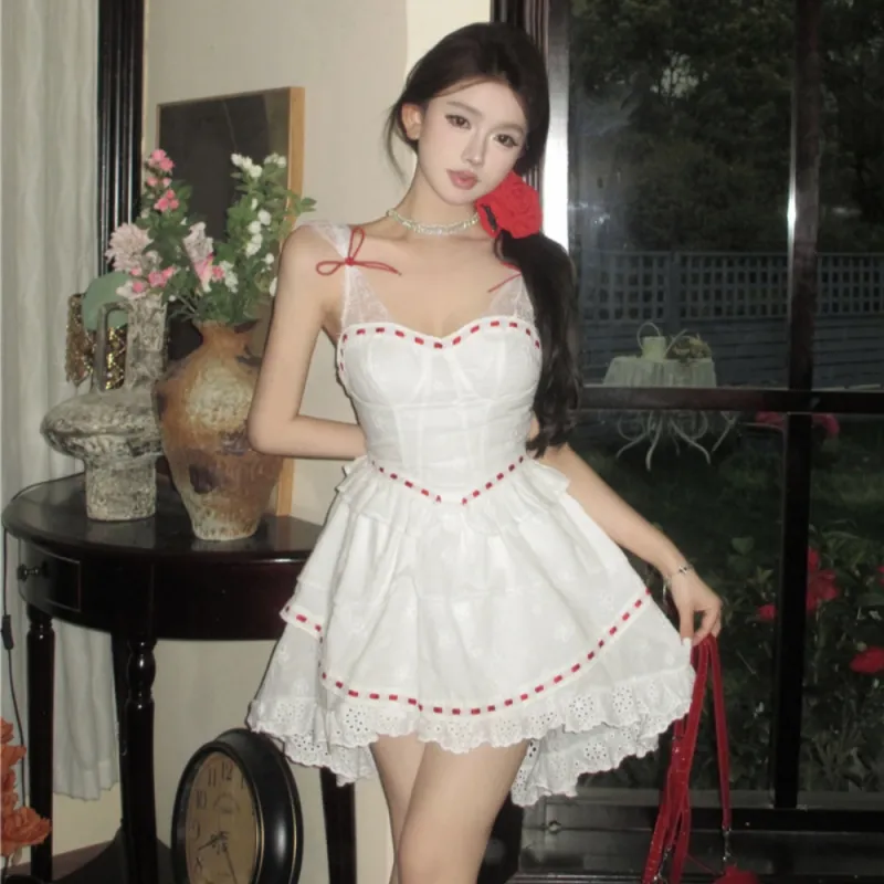 AHDO Slip Dress Women's Red White-2