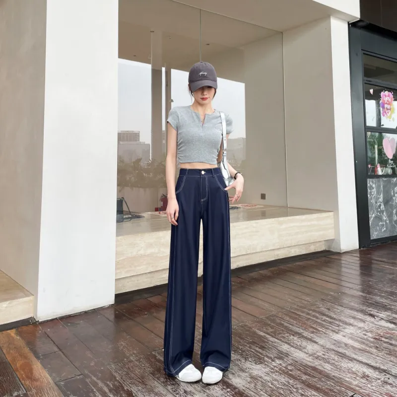 AHDO Casual Pants Women's Denim Blue-2