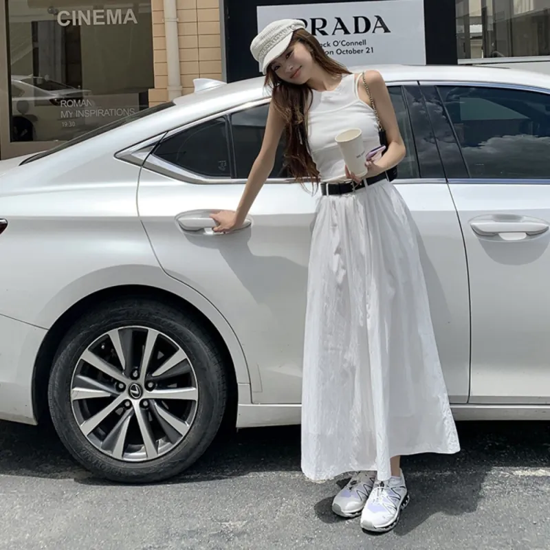 AHDO Casual Long Skirts Women's White-2