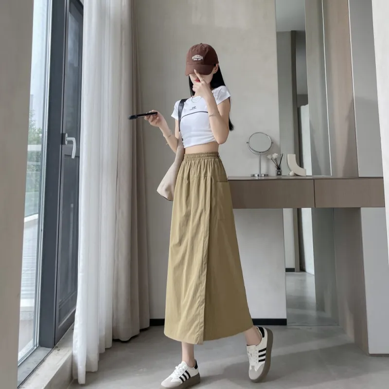 AHDO Casual Long Skirts Women's Khaki-4