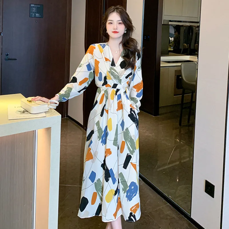 Fashion Long Sleeved Dress Women's Rich Multicolor-11