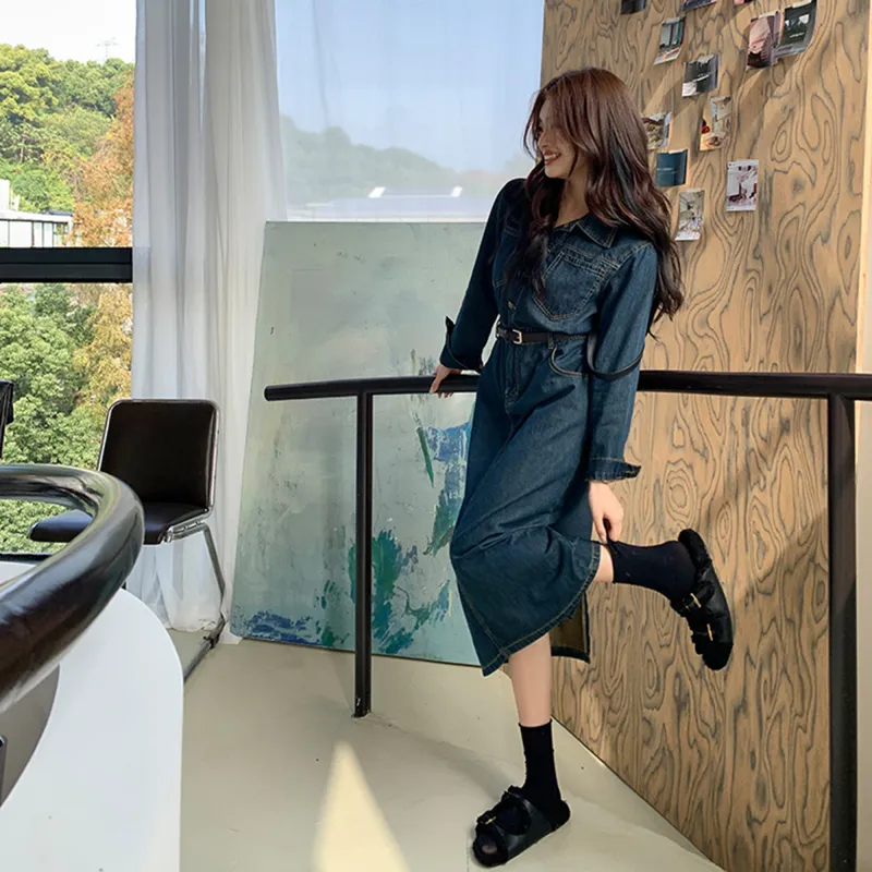 AHDO Long-Sleeved Dresses Women's Blue-5