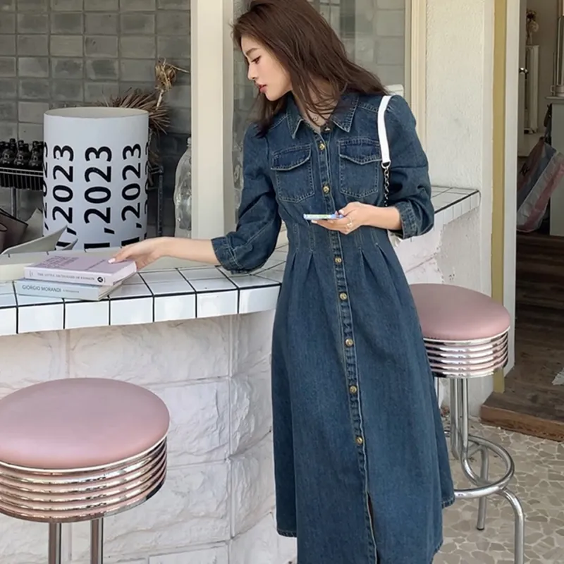 AHDO Long-Sleeved Dresses Women's Blue-6