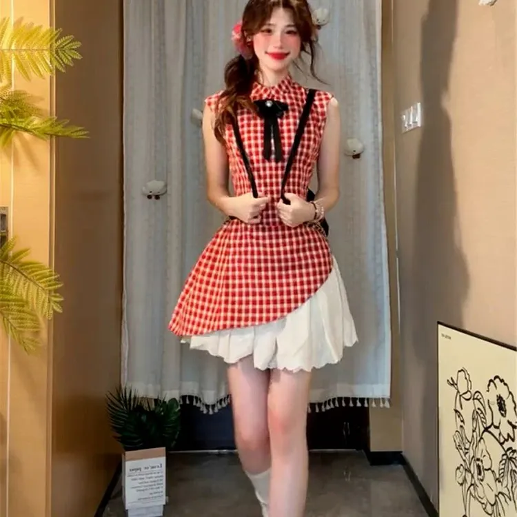 AHDO Sleeveless Dresses Women's Red-2