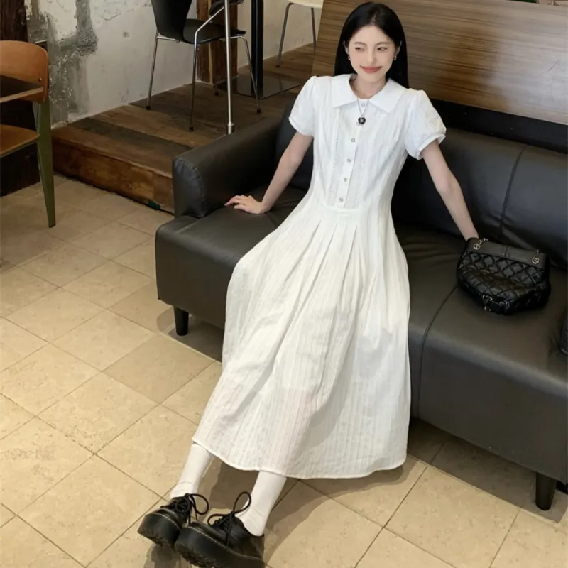 AHDO Short Sleeved Dress Women's White-2