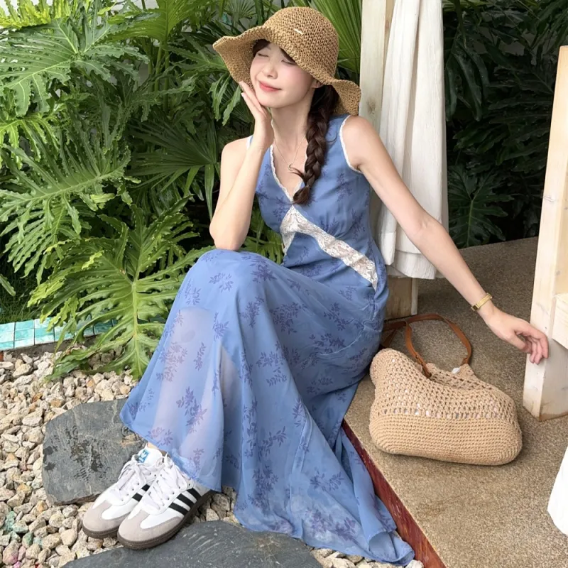 AHDO Sleeveless Dresses Women's Blue-6