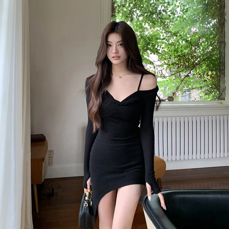 AHDO Long-Sleeved Dresses Women's Black-6