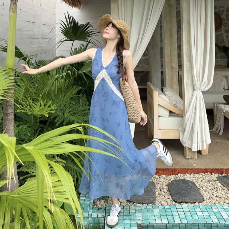 AHDO Sleeveless Dresses Women's Blue-7