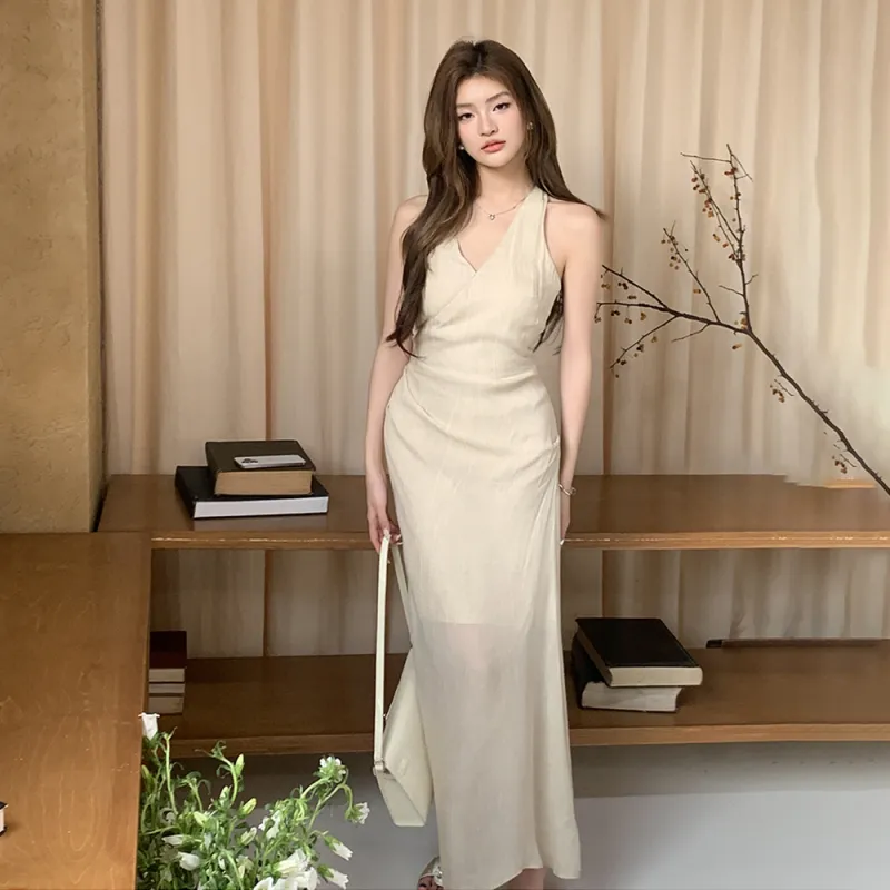 AHDO Slip Dresses Women's Apricot-4