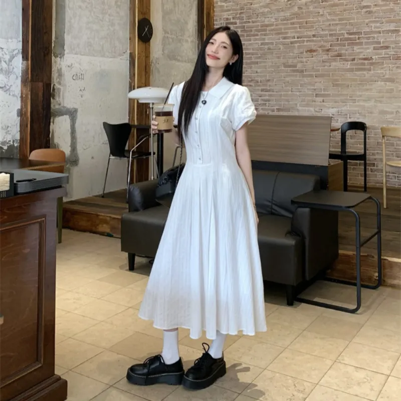 AHDO Short Sleeved Dress Women's White-3