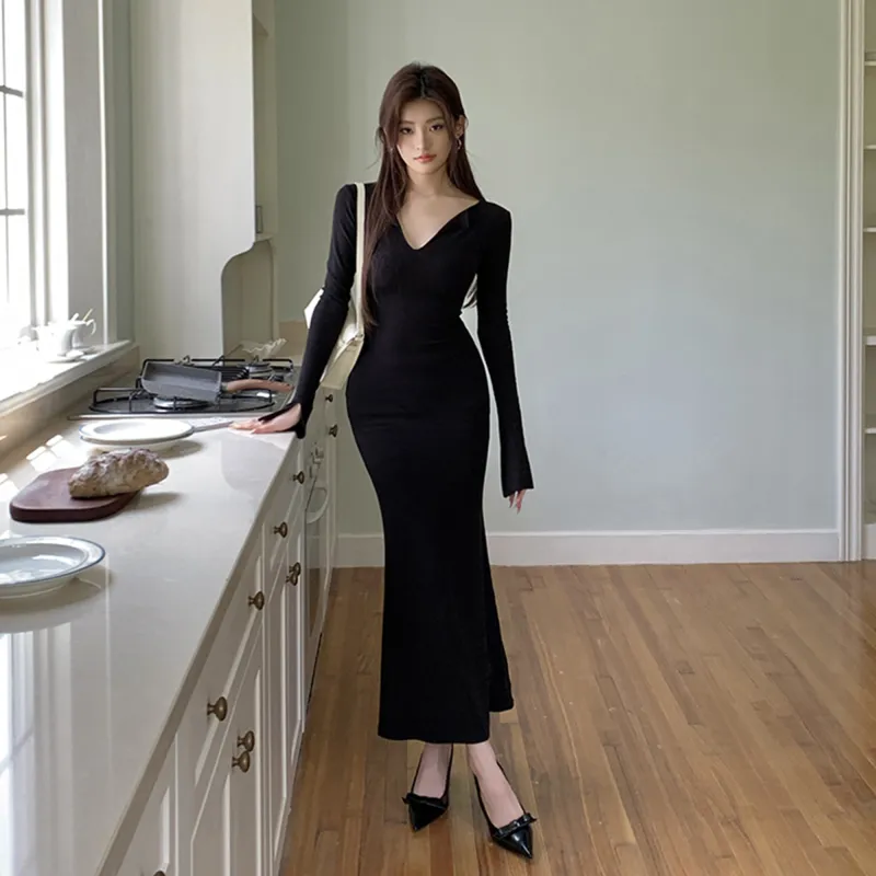 AHDO Long-Sleeved Dresses Women's Black-2