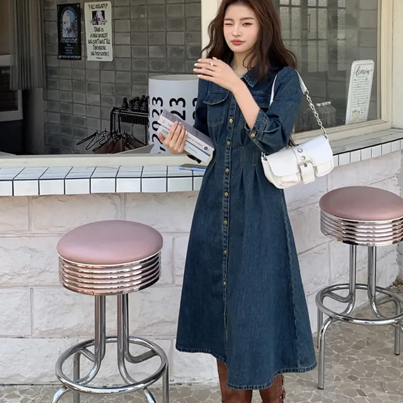 AHDO Long-Sleeved Dresses Women's Blue-3