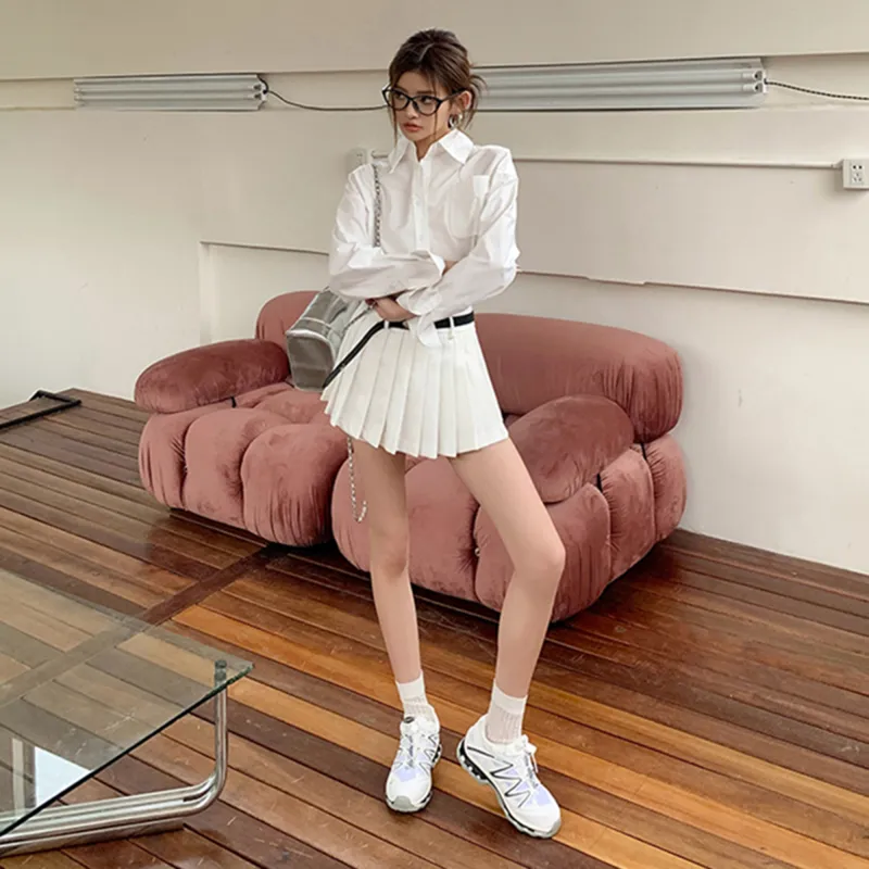AHDO Casual Short Skirts Women's White-3