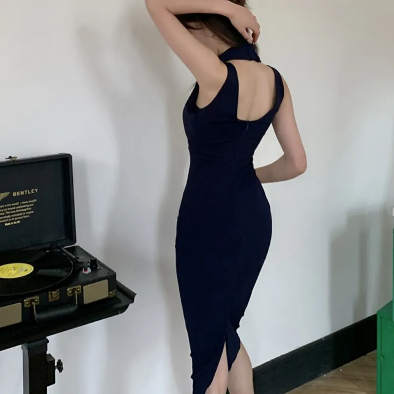 AHDO Sleeveless Dresses Women's Dark Blue-5