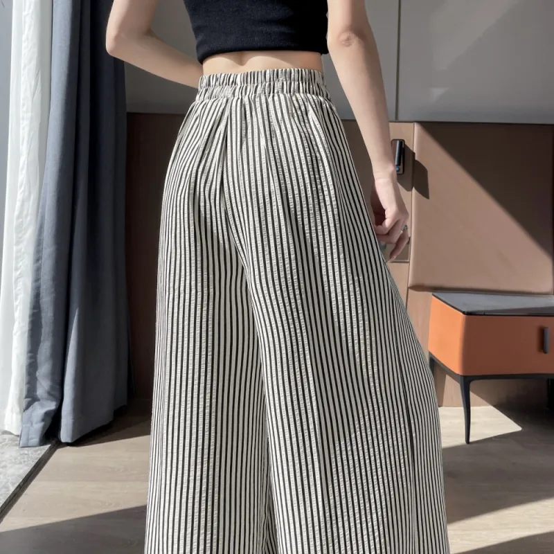 AHDO Casual Pants Women's Black White Stripes-2